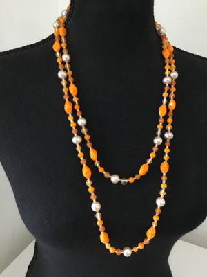Beautiful, vintage, orange fluorescent, Creamsicle, orange glass, bead necklace, Japan, or west Germany