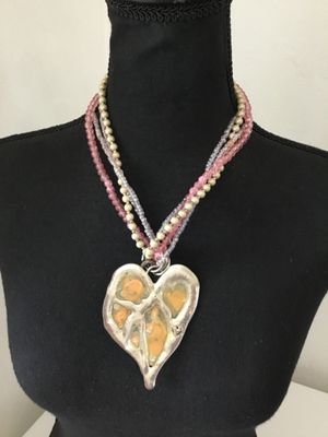 Super cute, toned, reversible, heart pendant statement, necklace