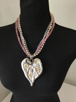 Super cute, toned, reversible, heart pendant statement, necklace