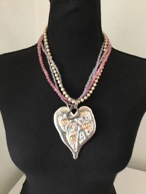 Super cute, toned, reversible, heart pendant statement, necklace