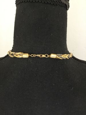 Vintage tri color, braided herringbone, chain necklace, marked Korea excellent condition