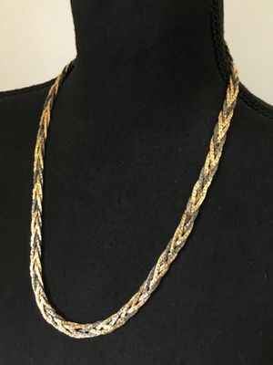 Vintage tri color, braided herringbone, chain necklace, marked Korea excellent condition