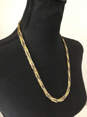 Vintage tri color, braided herringbone, chain necklace, marked Korea excellent condition