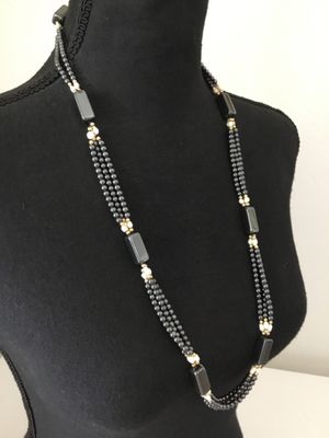 Beautiful vintage hematite, three strand beaded statement, necklace, organic pearl spacers