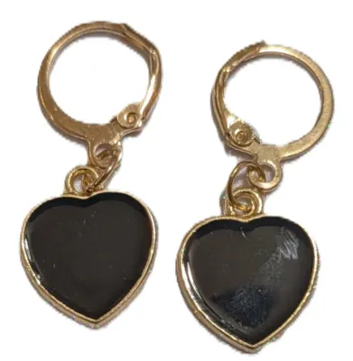 **NEW ARRIVAL** "BLACK HEART" EARRINGS with Gold Tone Setting + CIRCLE SNAP Clasp