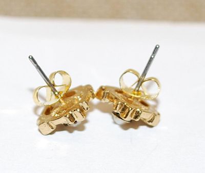 Delicate Faux PEARL EARRINGS (¼" Square) with Leaf Corner Accents and Stud Post Clasp