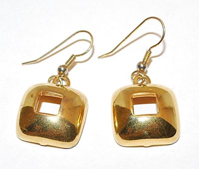 Gold Colored "Square in a Square" EARRINGS Set with Wire Hook Clasp