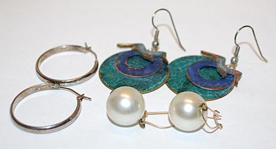 Vintage COLLECTION of 3 EARRINGS Sets with Faux Pearls, Hoops and Disks and Wire Hoops & Huggie Clasps