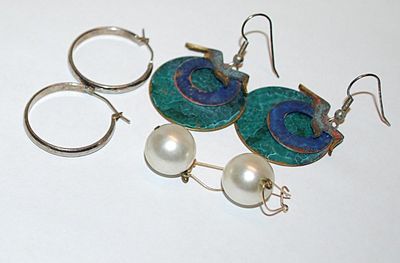 Vintage COLLECTION of 3 EARRINGS Sets with Faux Pearls, Hoops and Disks and Wire Hoops & Huggie Clasps