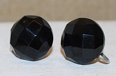 Vintage-Style BLACK Beveled Plastic Earrings (¾" Circ.) on a Screw-On Clasp