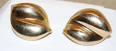 Gold Tone Solid "LEAF" EARRINGS with Stud Post Clasp