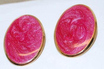 Pink Metal Swirl Oblong EARRINGS with Stud Post Clasp