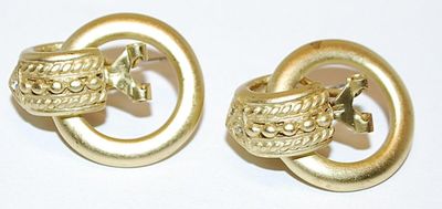 Gold Colored LOOP EARRINGS with Half Circle Accent with Leverback Clasp