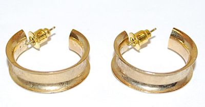 Gold Colored Deep GROOVED ¾ Circle EARRINGS with Stud Post Clasp