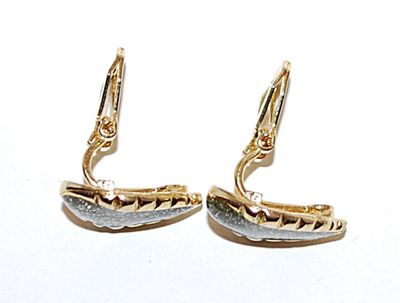 Silver Gray-Green Ground Stone EARRINGS Set and Gold Tone Teardrop Shaped Setting and Leverback Snap Clasp