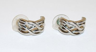 Half Circle Silver Colored CRISS-CROSS EARRINGS Set with Stud Post Clasp