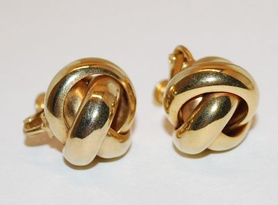 Gold Colored "TIGHT KNOT" EARRINGS Set with Spring Screwback Clasp