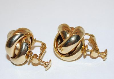 Gold Colored "TIGHT KNOT" EARRINGS Set with Spring Screwback Clasp