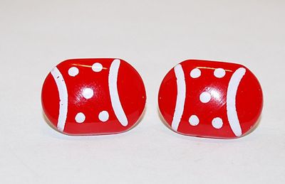 Red & White Oblong Acrylic EARRINGS Set with Spots and Stripes and Stud Post Clasp