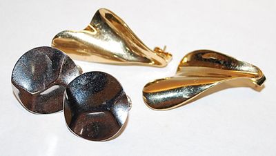 Collection of 2 Irregular Shaped EARRINGS Sets - Gold and Silver Colored with both Screw & Stud Clasps