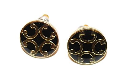 Small Black & Gold Colored Circle EARRING Set with Stud Post Clasp