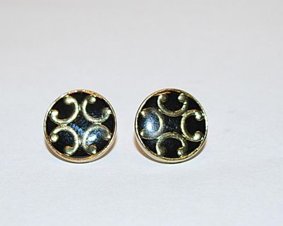 Small Black & Gold Colored Circle EARRING Set with Stud Post Clasp