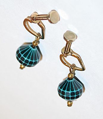 Blue "Lampshade" EARRINGS Set with Screw Clasp