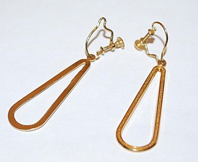 Brushed Gold Colored Long Loops EARRINGS Set with Screw Post Clasp