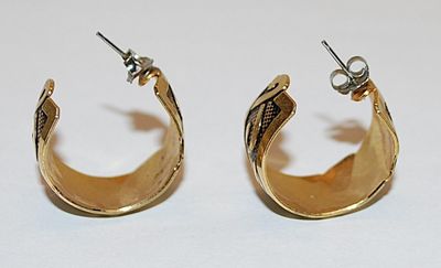 Dark Gold Colored "Engraved" EARRINGS Set with Graphic Design and Stud Post Clasp