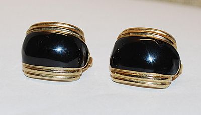 Vintage Black Enamel & Gold Border EARRINGS Set with Spring Snap Clasp