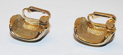 Vintage Black Enamel & Gold Border EARRINGS Set with Spring Snap Clasp