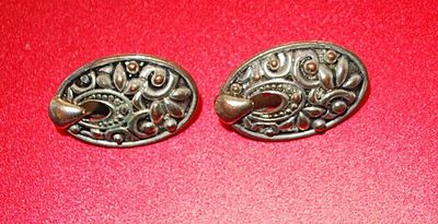 Oval 2-Tone EARRINGS Set with Brass-Style "Nubs" on a Graphic Design and Clip-On Clasp