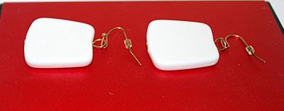 Ceramic White Squares EARRING Set with Wire Hook Clasp