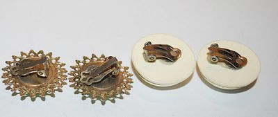 Collection of 2 Pairs EARRINGS - Lime Green & White Ceramic with Snap-On Clasps