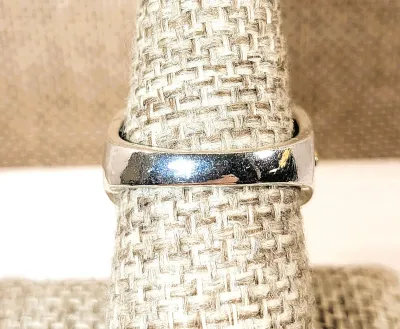 **New Arrival** Size 7¼ Ornate Silver & Gold Colored RING with STRIPED Oval Blue Main Stone, Tiny Blue Accent Stones, Gold Tulip on a...