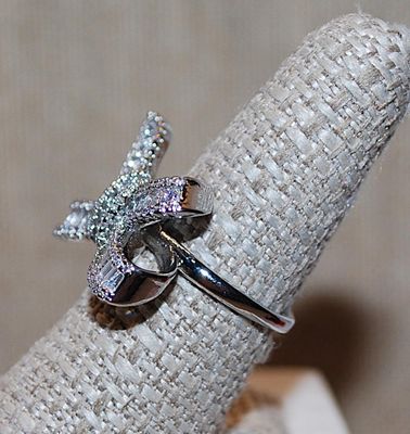 Size 8¼ Large "BOWTIE" Party Style RING with Beautiful Clear Round Stones Surround and Both Horizontal & Vertical Baguettes...