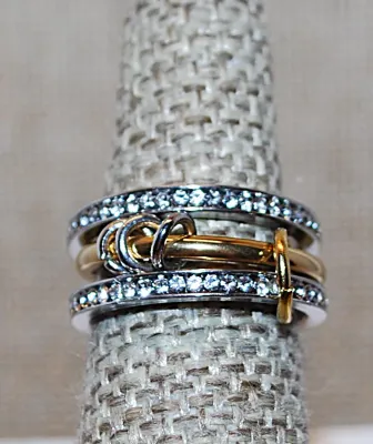 Size 7¼ Interesting & Fun INTERLOCKING CIRCLE 3 RINGS SET with Both Gold & Silver Tone and Stone Accents (5.3g)