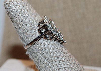 Size 7¼ Marked .925 - "Heart in Heart" Party Style RING with Beautiful Clear Round Stones Surround and Vertical Baguettes on a...