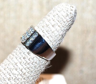 Size 7 Jeweled Vertical and Horizontal Lines Half Infinity RING with Clear on a Silver Tone Setting & Band (4.8g)