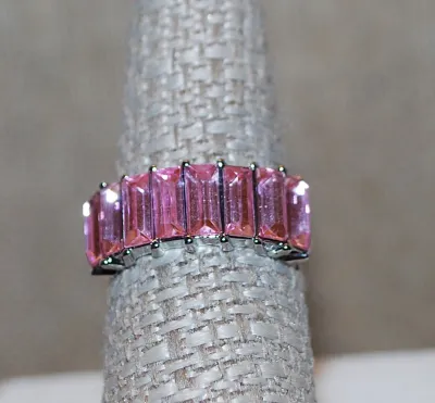 Size 8 PINK Set of 8 BAGUETTES RING on a Silver Tone Band (2.9g)
