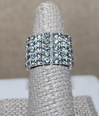 Size 6½ Jeweled Infinity-Style Elastic RING with 5 Stones Multiple Rows (5.3g)