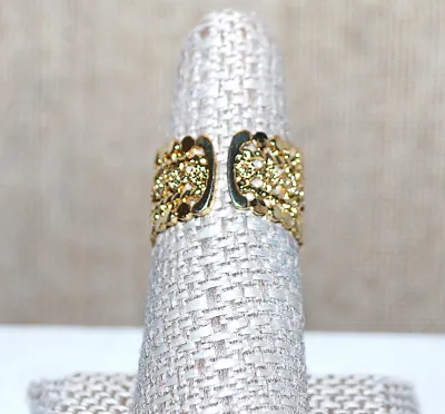 Size 7½ ALL GOLD Colored Wide Band Graphic Designed NO STONES RING on an OPEN SPLIT BAND (4.0g)