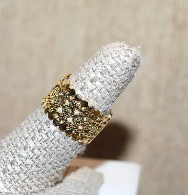 Size 7½ ALL GOLD Colored Wide Band Graphic Designed NO STONES RING on an OPEN SPLIT BAND (4.0g)