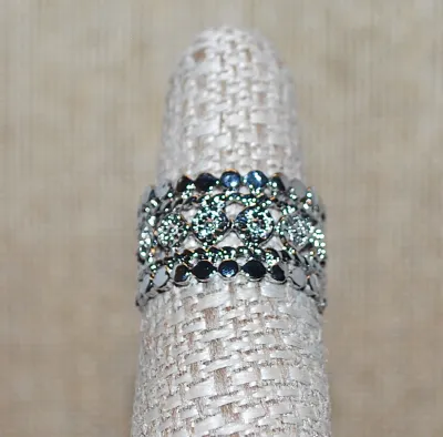 Size 7½ ALL SILVER Colored Wide Band Graphic Designed NO STONES RING on an OPEN SPLIT BAND (4.1g)