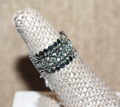 Size 7½ ALL SILVER Colored Wide Band Graphic Designed NO STONES RING on an OPEN SPLIT BAND (4.1g)