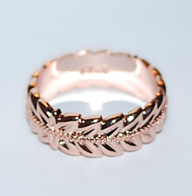 Size 7 Marked .925 Infinity Style ROSE GOLD RING with PALM FROND Design on a Rose Gold Band (4.2g)