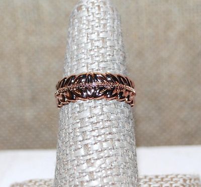 Size 7 Marked .925 Infinity Style ROSE GOLD RING with PALM FROND Design on a Rose Gold Band (4.2g)