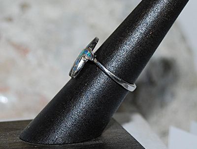 Size 6 Green & Blue Enamel Insert STARFISH RING on a Silver Tone Setting (2.8g)