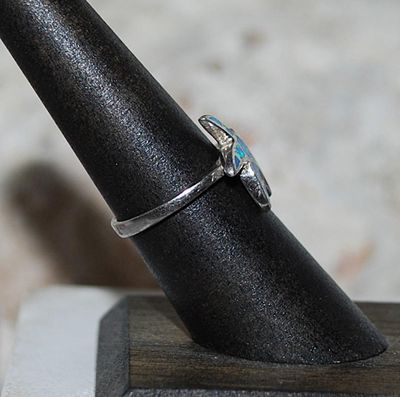 Size 6 Green & Blue Enamel Insert STARFISH RING on a Silver Tone Setting (2.8g)