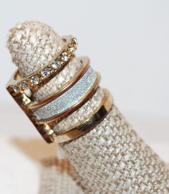 SIZE 6¾ "Guess" Brand 3 Tier Ring with Full and Ground Style Stones on Gold Tone Band (10.3g)